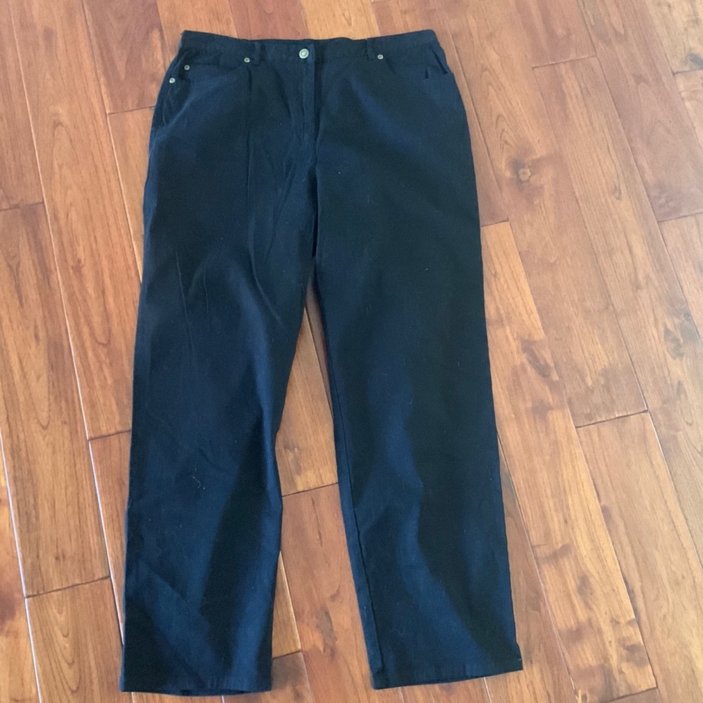 Ruby Rd Pants Size 14 Black Stretch Denim Cotton Blend 5 Pocket Elastic Panel